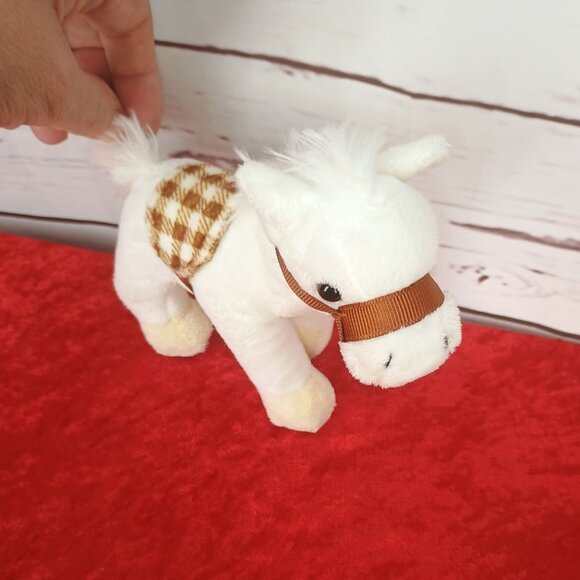 Plush Toy Horse By Prextex White With Brown Accents Small Size Soft & Cuddly Ide - Picture 3 of 8